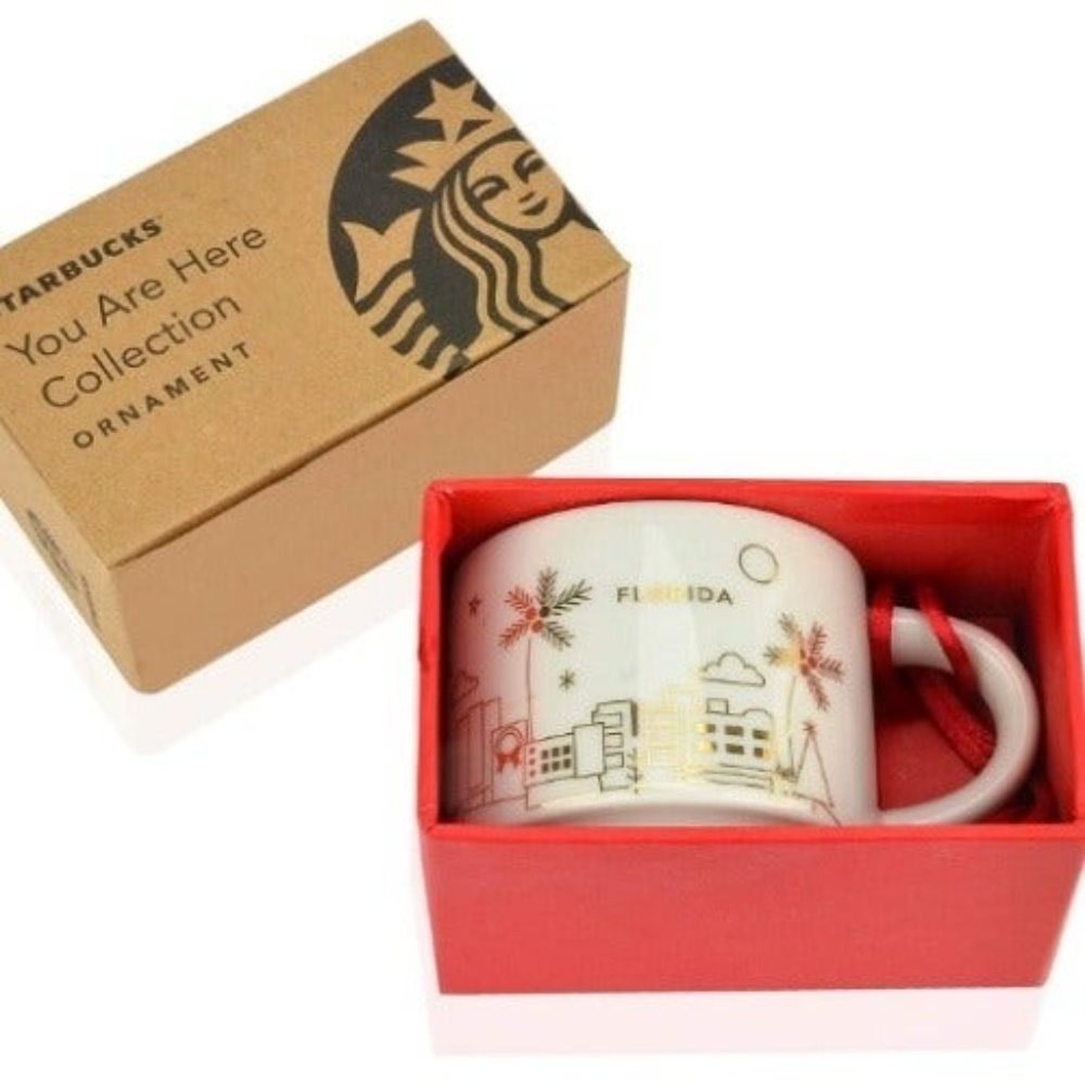 NIB Starbucks Coffee 2014 Holiday Mini Mug, You Are Here, Florida Ornament